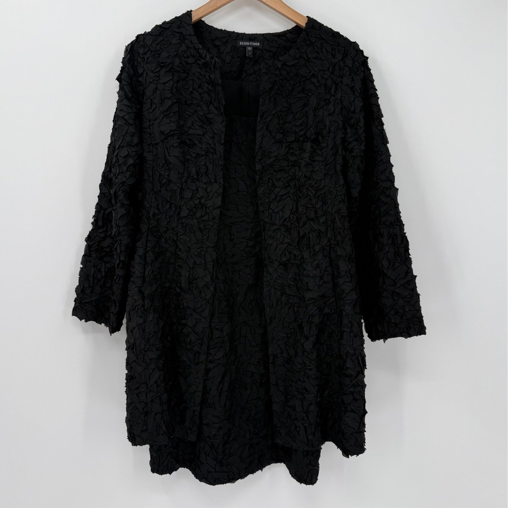 Eileen Fisher Silk Crinkle 2-Piece Set Dress Jacket Black‎ Size 2